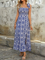 Women's Square Neck Printed Maxi Cami Dress