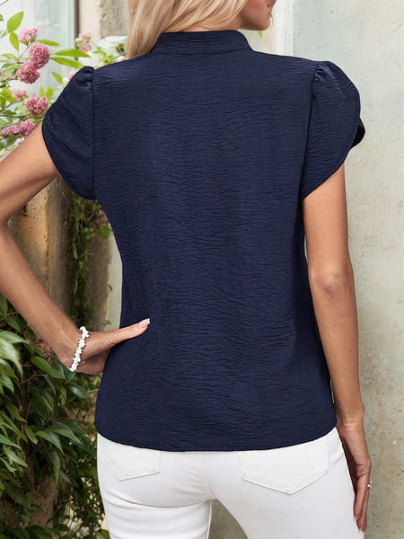 Short Sleeve Notched V-Neck Blouse