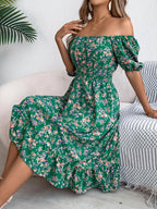 Ruffled Hem Floral Puff Sleeve Dress