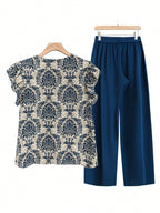 Cap Ruffled Seeve Top and Pants Set