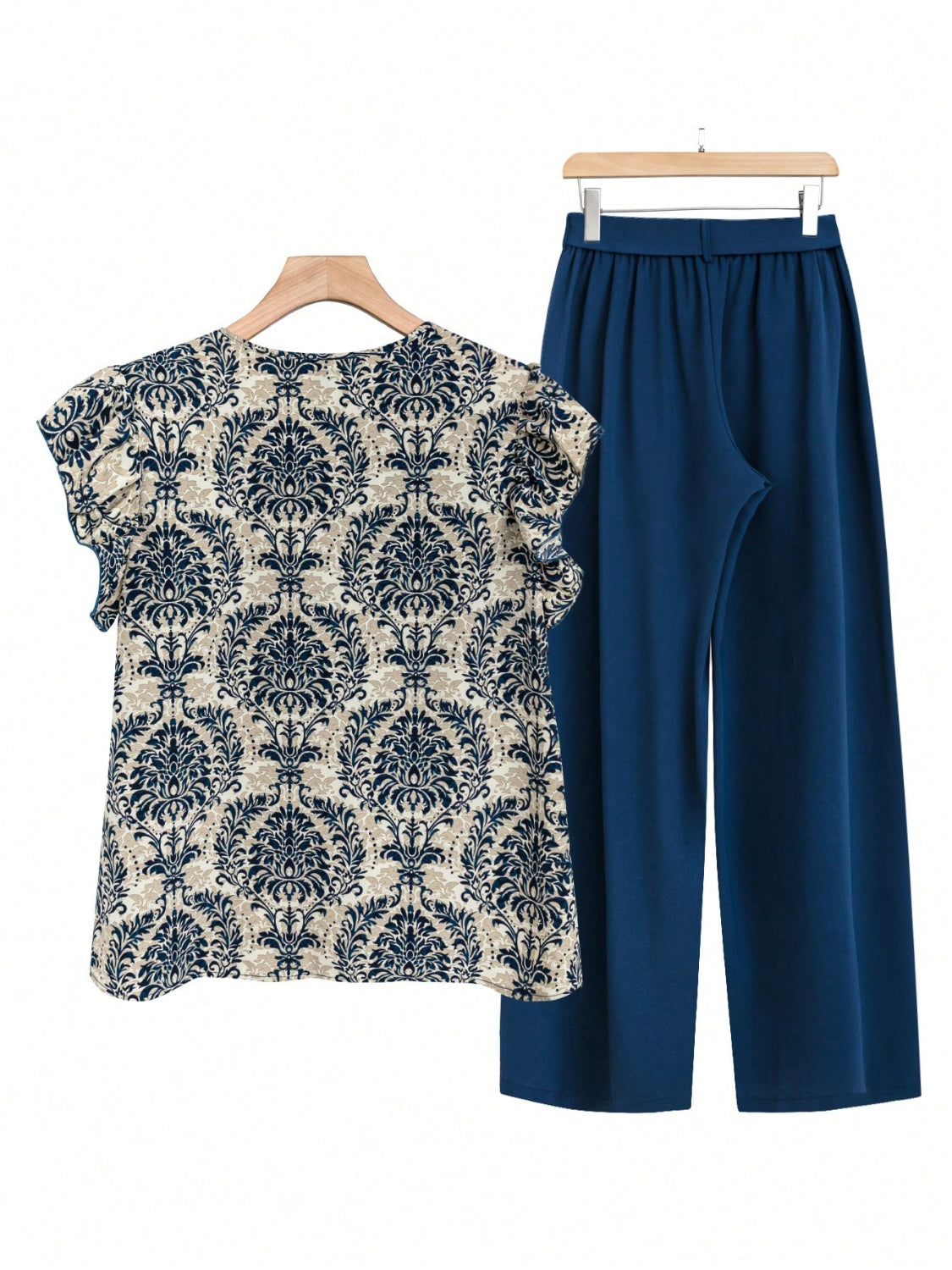 Cap Ruffled Seeve Top and Pants Set