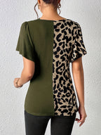 Short Sleeve Ruched Leopard Top