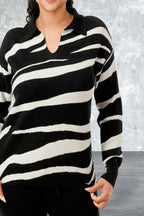 Pullover Collared V-neck Sweater Top And Pant Set