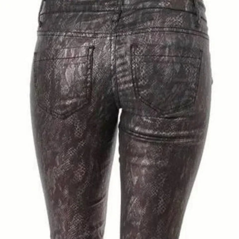 Women Metallic Sheen Snakeskin Print Skinny Jeans