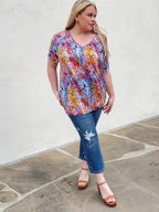 Be Stage Short Sleeve Printed Dolman Flowy Top