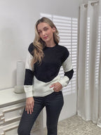 Long Sleeve Woven Rib-Knit Sweater