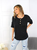 Half Sleeve Black Animal Print Textured Top