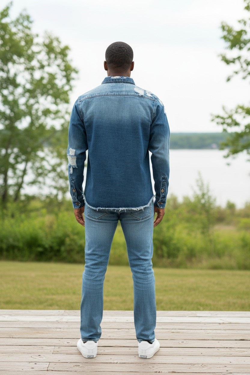 Men's Long Sleeve Denim Button Up Overshirt