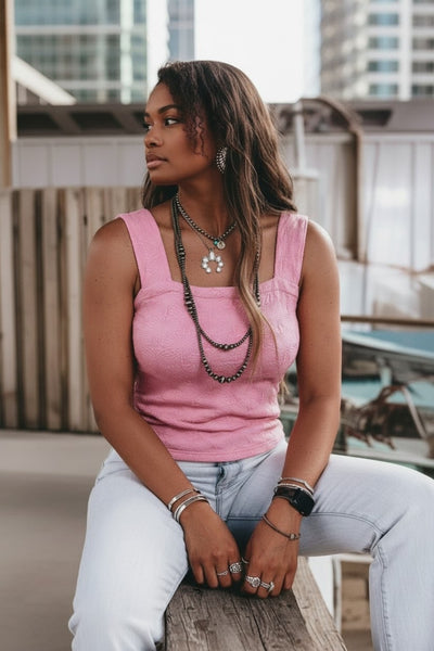 Sleeveless Floral Square Neck Slim Tank Top