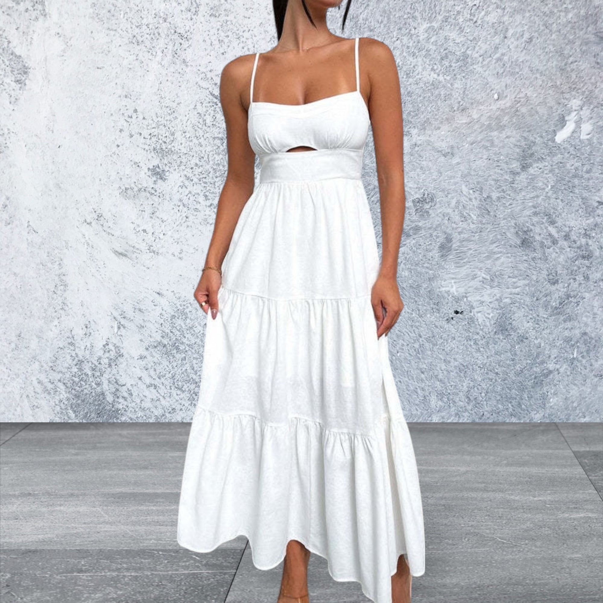 Cut-Out Tiered Dress with Spaghetti Straps