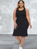 Plus Size Ribbed Side Slit Sleeveless Dress
