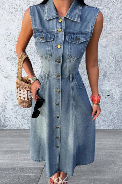 Women's Sleeveless Button Front Denim Dress