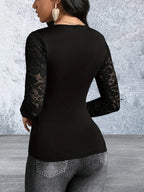 Long Sleeve Lace Ruched Surplice Top