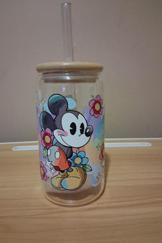 Glass tumbler 16oz cup with cartoon character design