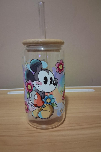 Glass tumbler 16oz cup with cartoon character design