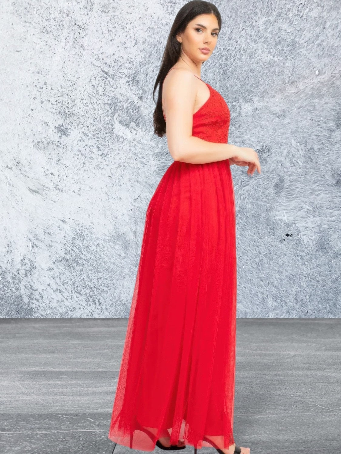 Women's Glitter Straps Mesh Tulle Maxi Dress