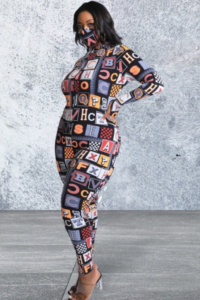 Plus Size Alphabetically Longsleeve Neon Jumpsuit