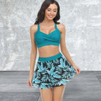 Tropical Floral Sleeveless Cross High Waisted Bikini