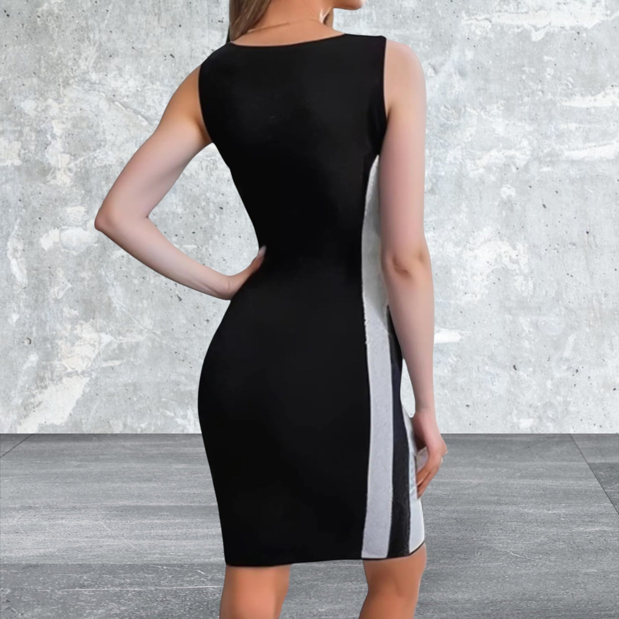 Sleeveless V-Neck Color block Bodycon Dress