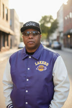 Men's Faux Pu Collared Varsity Jacket