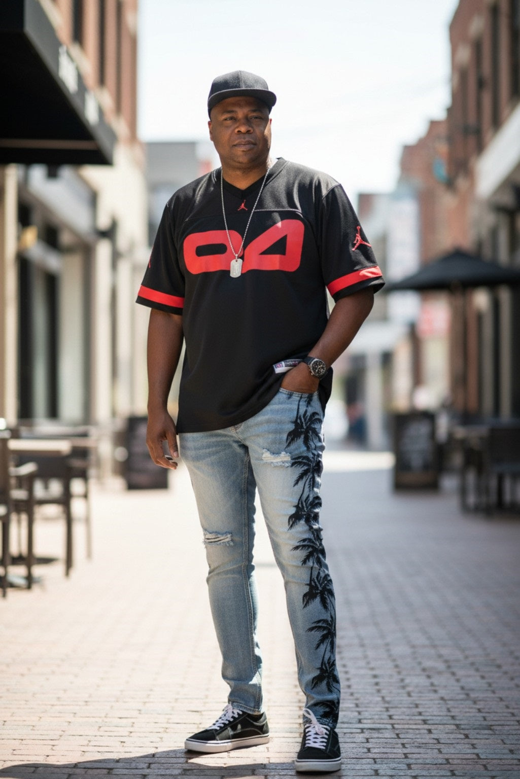 Men ripped skinny palm tree Jeans