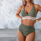 Two Pieces Elastic Band Halter Ruched Bikini