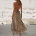 Sleeveless Animal Print Scoop Neck Midi Cami Dress