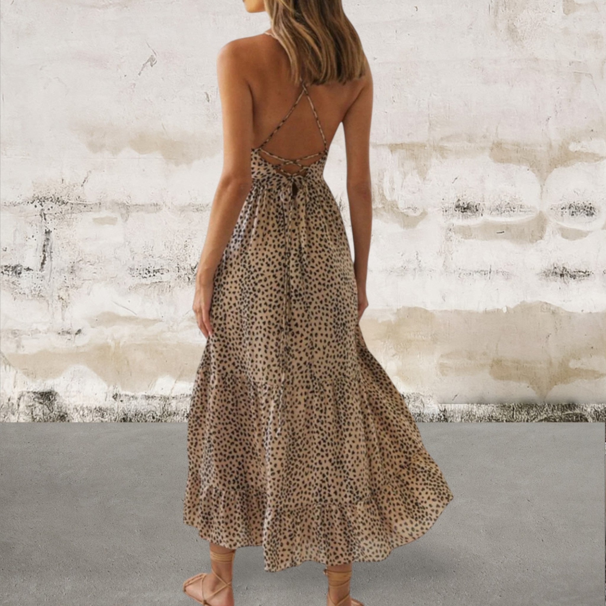Sleeveless Animal Print Scoop Neck Midi Cami Dress