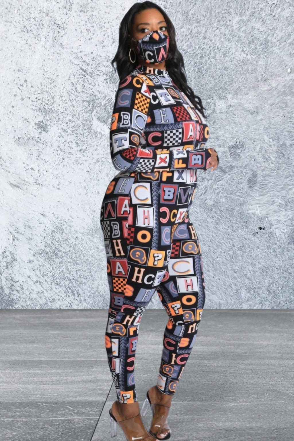Plus Size Alphabetically Longsleeve Neon Jumpsuit