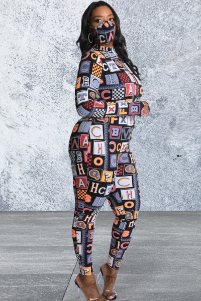 Plus Size Alphabetically Longsleeve Neon Jumpsuit