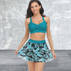 Tropical Floral Sleeveless Cross High Waisted Bikini