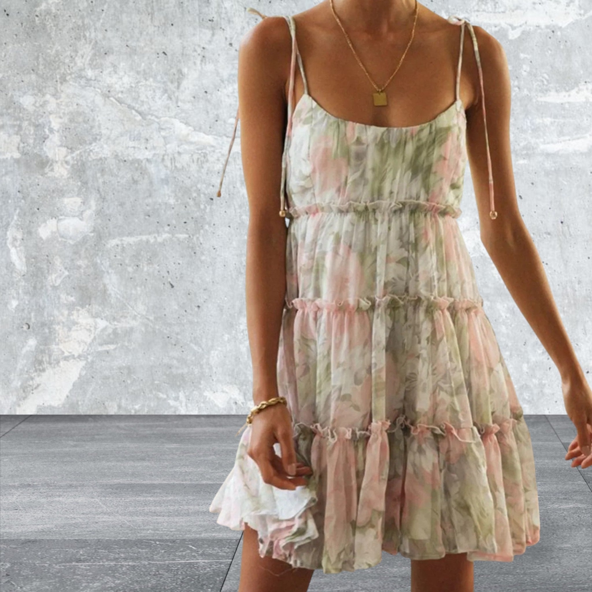 Sleeveless Square Neck Light Weight Mini Cami Dress