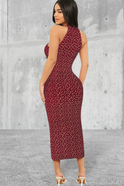 Sleeveless Halter Neck Allover Floral Print Bodycon Dress