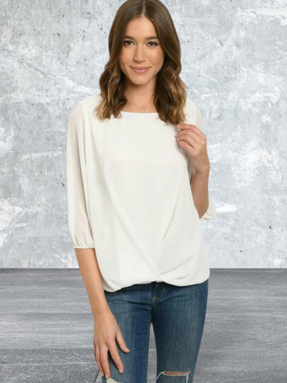 White half sleeve scoop neck top