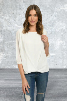 White half sleeve scoop neck top