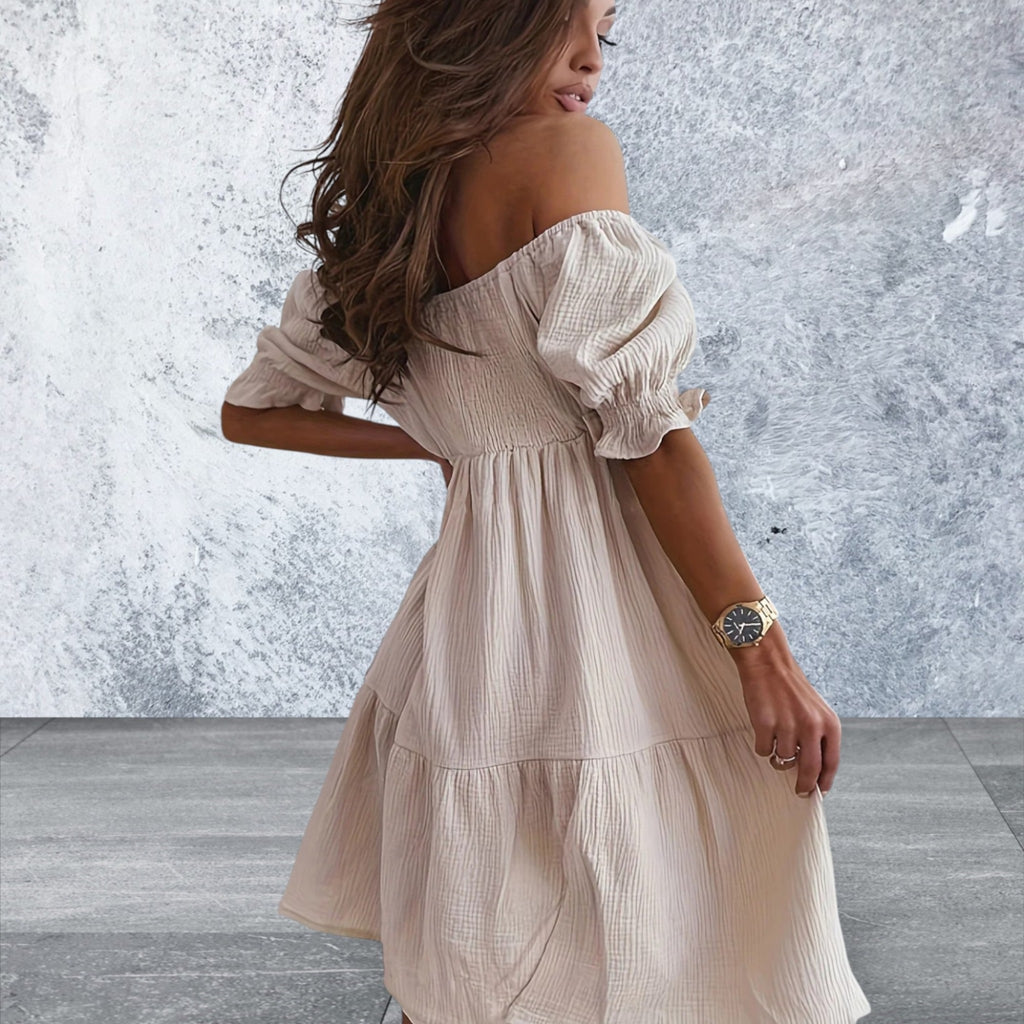 Ruffled Off-Shoulder Short Sleeve Dress