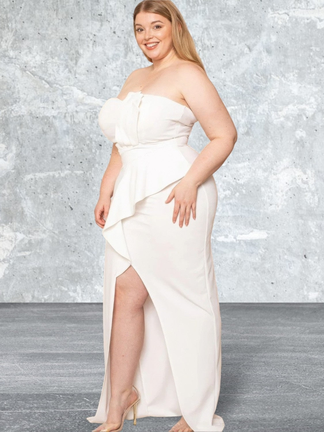 Plus Size Pleated Detail Tube Top Dress