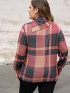 Plus Size Long Sleeve Plaid Print Button Top
