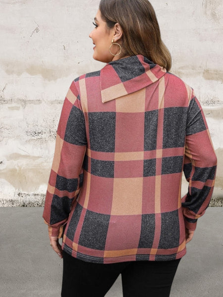 Plus Size Long Sleeve Plaid Print Button Top
