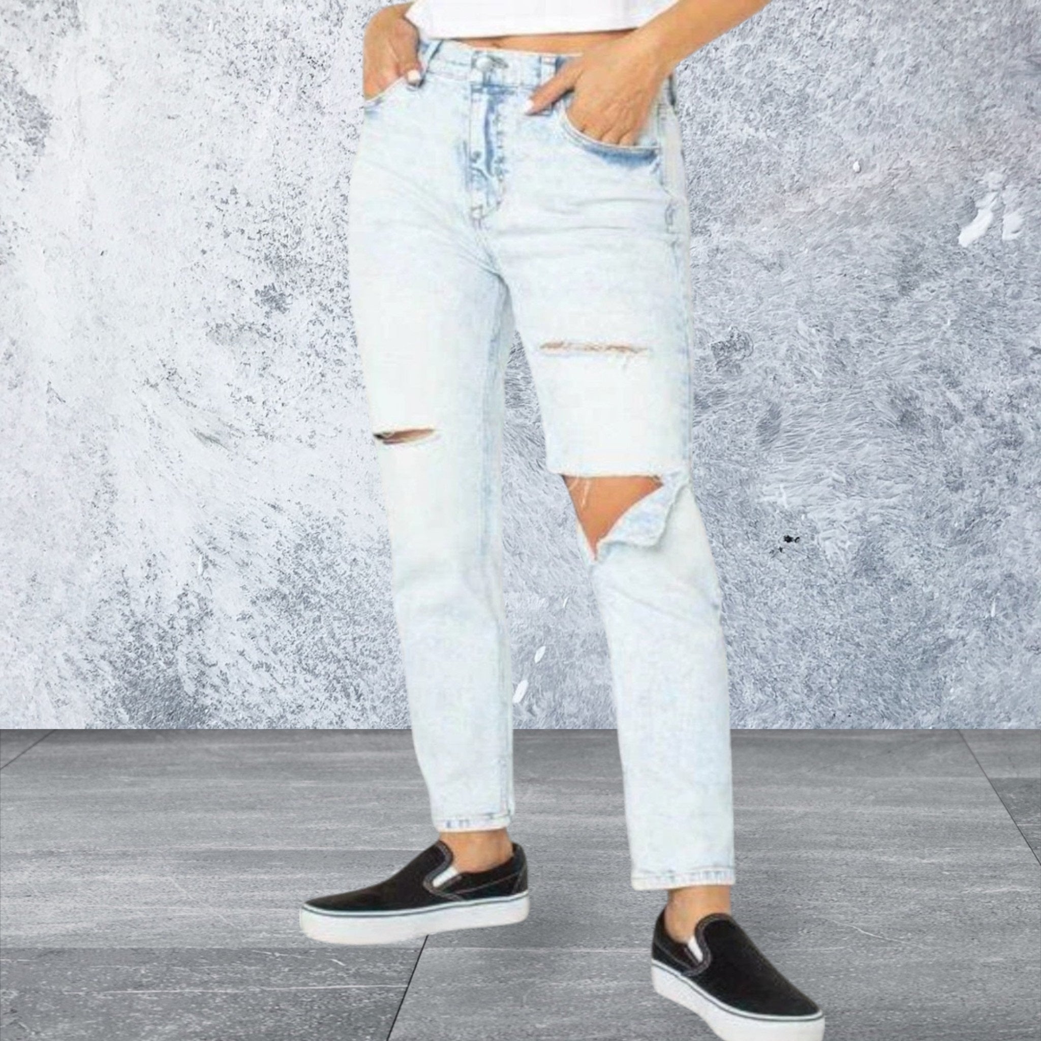 Women's junior high rise denim ripped jeans