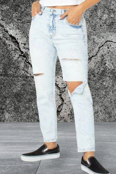 junior high rise denim ripped jeans
