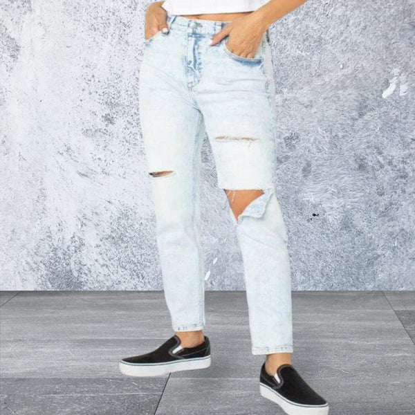 Women's junior high rise denim ripped jeans