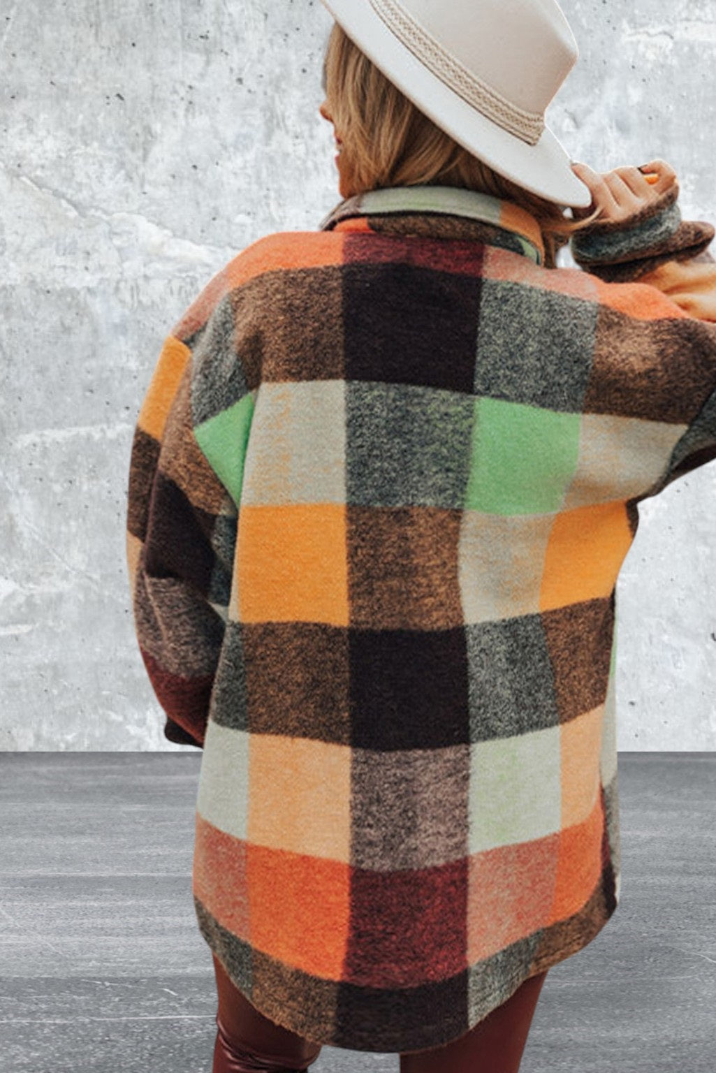 Women's Plaid Print Flap Pocket Long Jacket