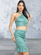 Halter Neck Crop Top Skirt Set