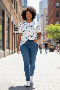 Cactus Print Crew Neck Short Sleeve Top