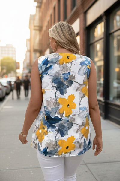 Plus Size Sleeveless Floral V-neck Top