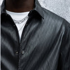 Long Sleeve Faux Leather Snap Button Front Shirt