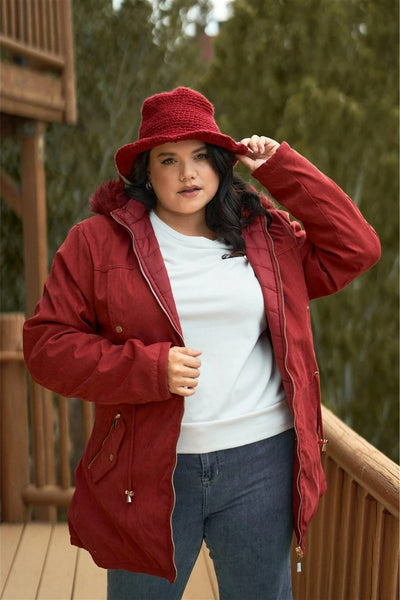 Plus Size Juniors Reversible Fur Double-sided Cotton Twill Parka & Puffer Jacket