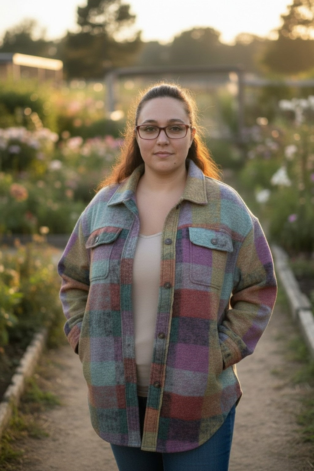 Multicolor Brushed Plaid Pocketed Oversize Shacket