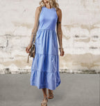 Sleeveless Sepia Rose Ribbed Vest Style Midi Dress with Pockets